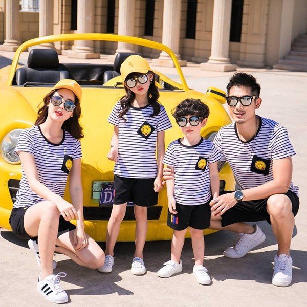 Áo gia đình kẻ sọc ngang xanh trắng cao cấp