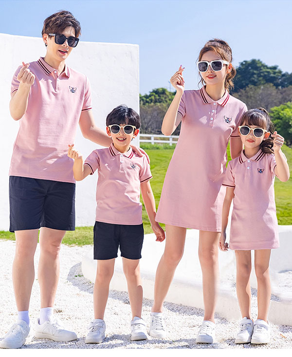 Đồng phục áo váy gia đình 4 người màu hồng