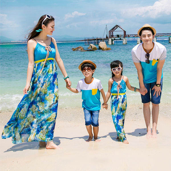 Áo váy gia đình maxi đi biển dịu dàng và nữ tính