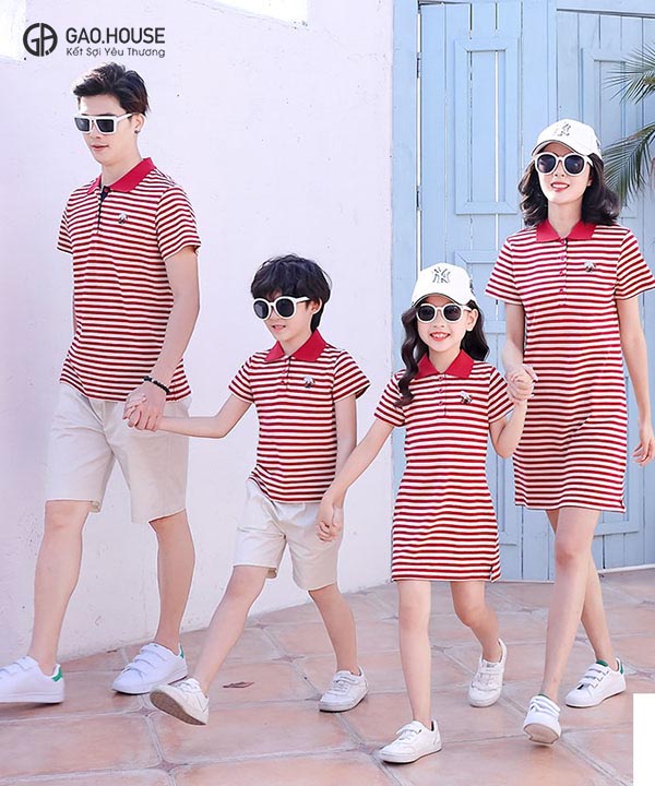 Áo thun polo gia đình kẻ sọc ngang 