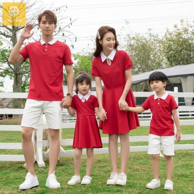 Áo váy đồng phục gia đình màu đỏ đẹp