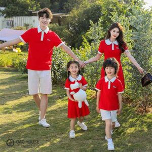 Áo váy gia đình màu đỏ dáng suông
