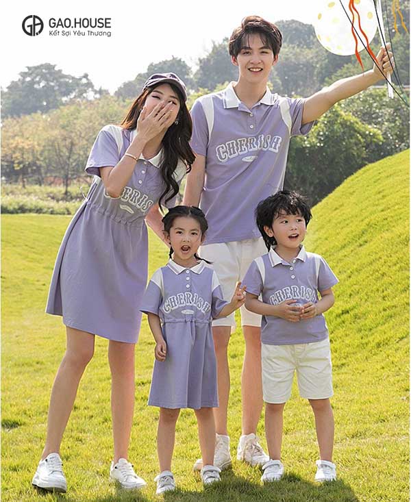 Áo váy gia đình màu tím dáng suông