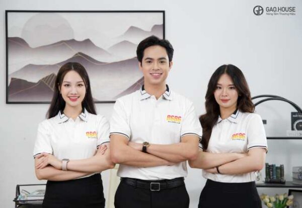 Đồng phục áo polo màu trắng cổ phối dệt cao cấp