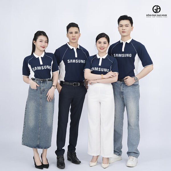 đặt may áo thun đồng phục samsung cổ trụ