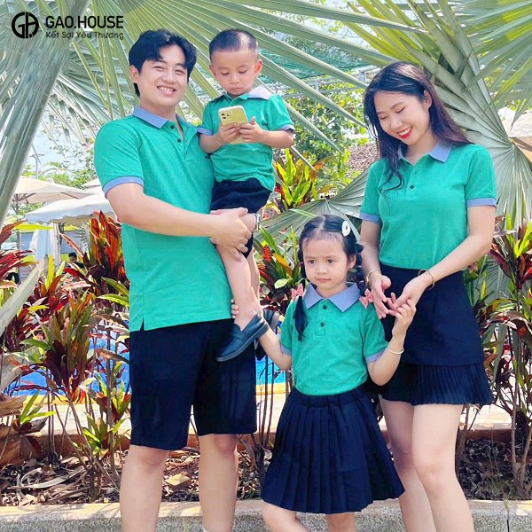 Áo thun đồng phục gia đình có cổ đồng màu