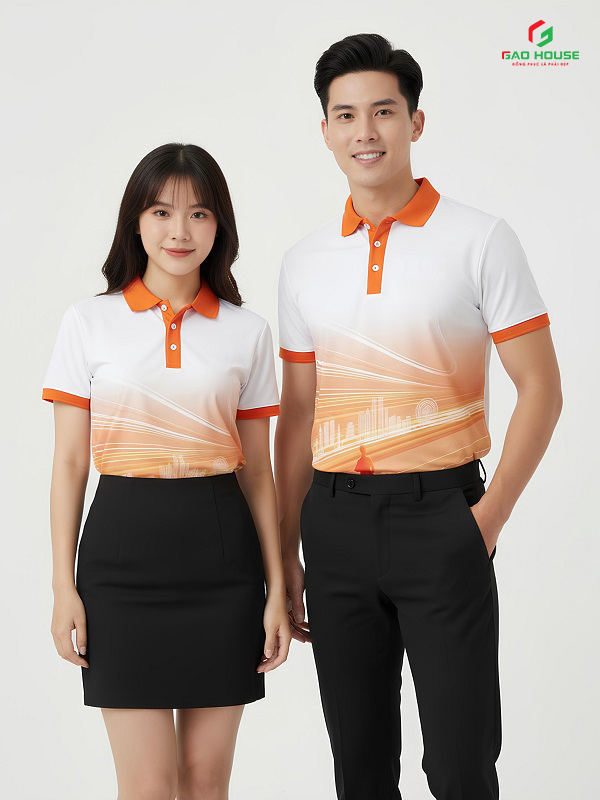 Áo 3D Công Ty Màu Trắng Phối Cổ Cam