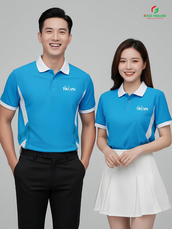 Áo Doanh Nghiệp 3D Tiki Màu Xanh Trắng