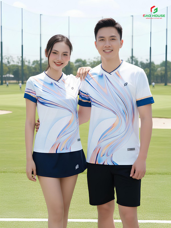 áo 3d thể thao cổ tim màu trắng xanh