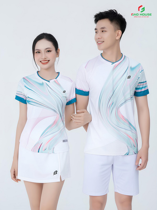 áo 3d thể thao cổ tim màu trắng xanh