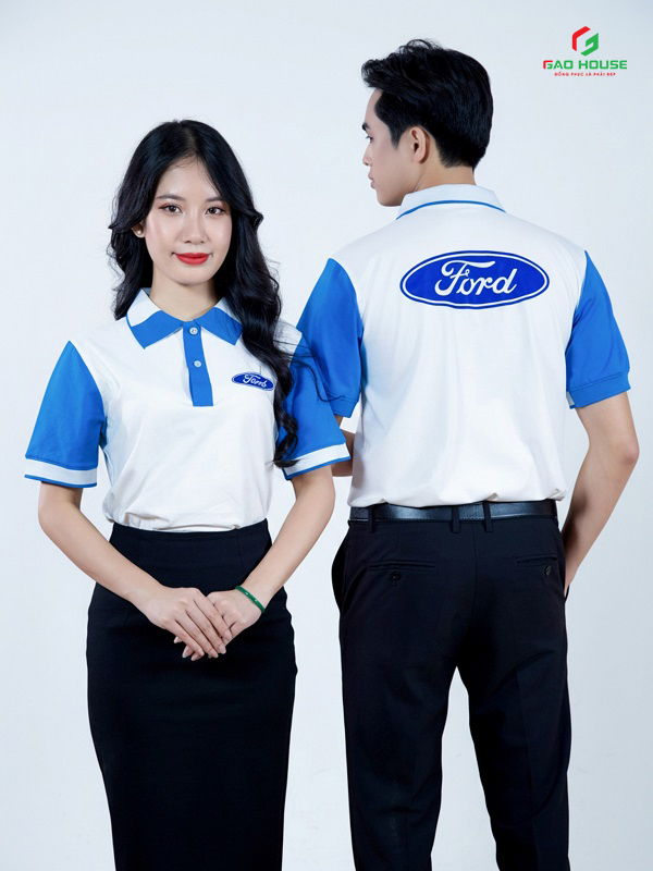 Áo Công Ty Màu Trắng Phối Tay Xanh