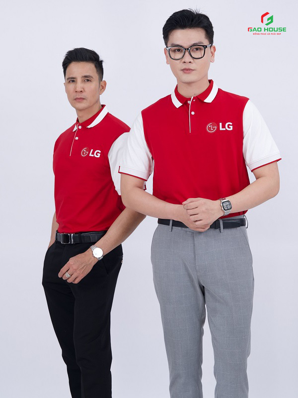 Áo Công Ty LG Màu Đỏ Phối Trắng