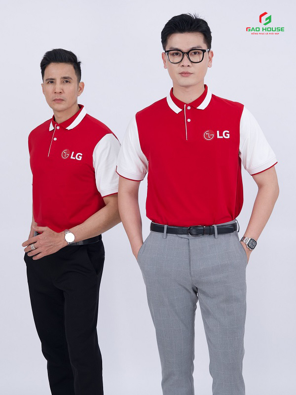 áo công ty màu đỏ phối trắng