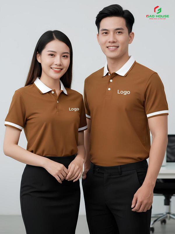 Áo Công Ty Màu Nâu Phối Cổ Trắng