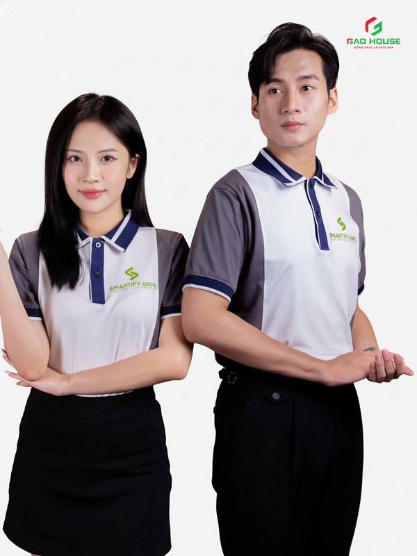 áo công ty màu trắng phối sườn xanh