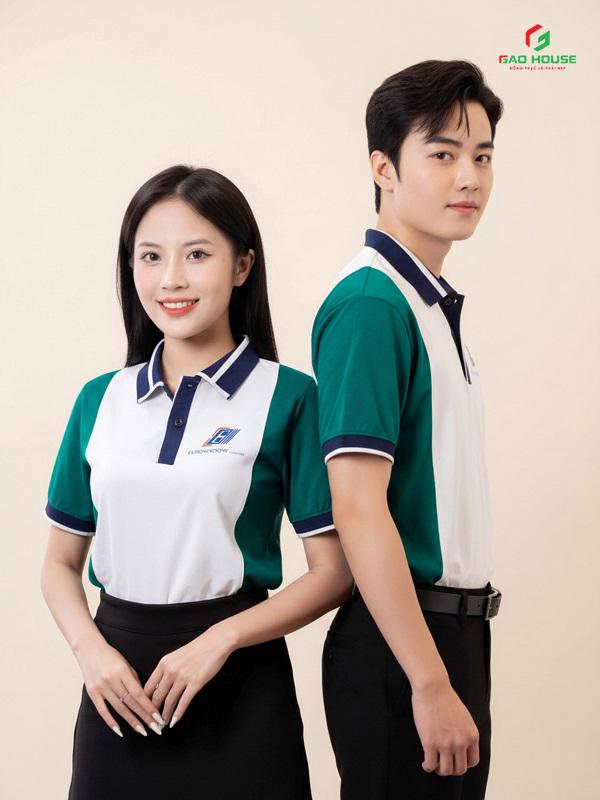 Áo Công Ty Màu Trắng Phối Sườn Xanh