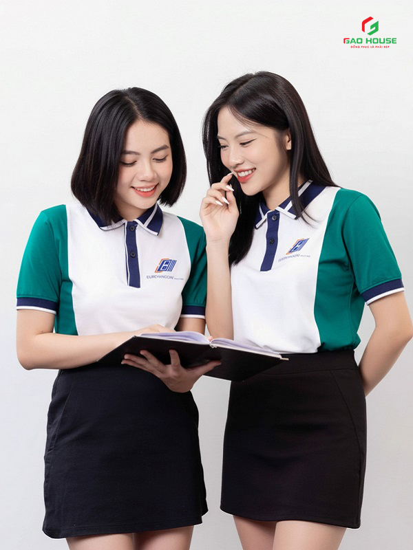 áo công ty màu trắng phối sườn xanh