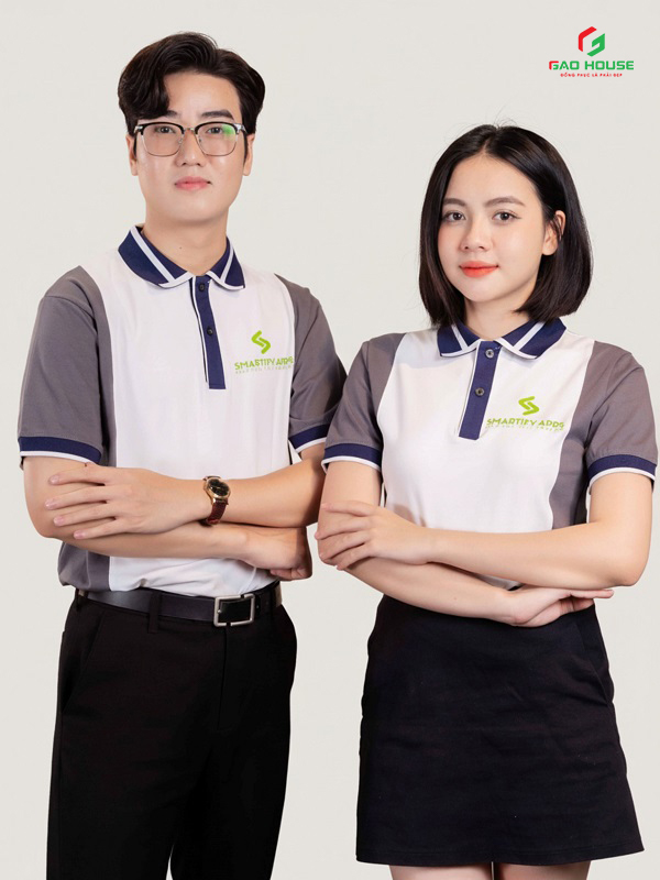 áo công ty màu trắng phối sườn xanh