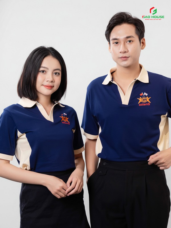 áo công ty màu xanh than phối cổ trụ v