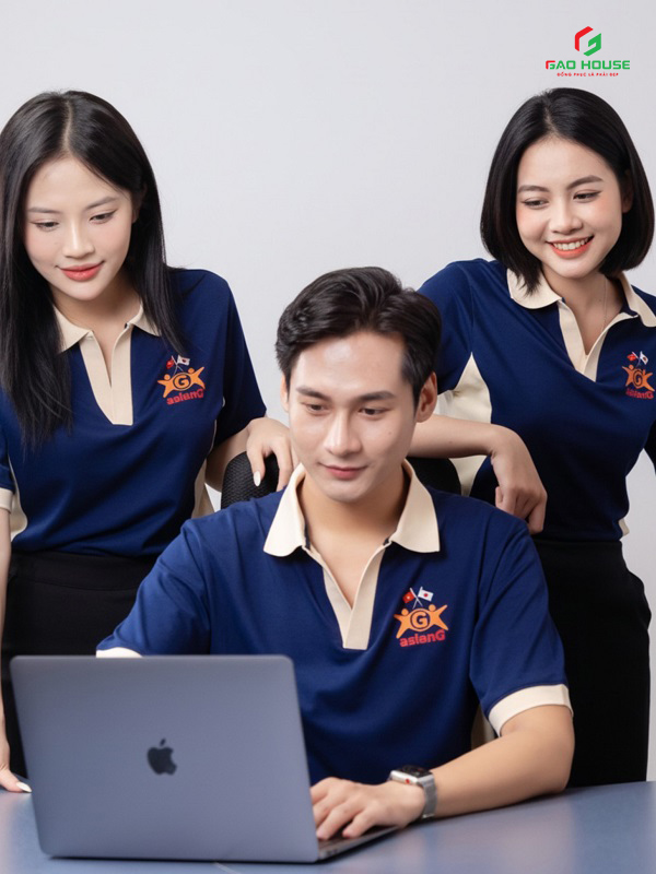 Áo Công Ty Màu Xanh Than Phối Cổ Trụ V