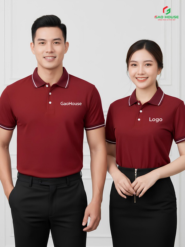 Áo Doanh Nghiệp Màu Đỏ Phối Cổ Line Trắng