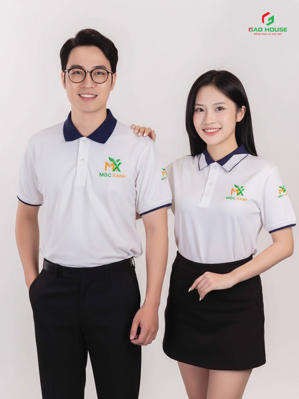 Áo Doanh Nghiệp Màu Trắng Phối Cổ Xanh