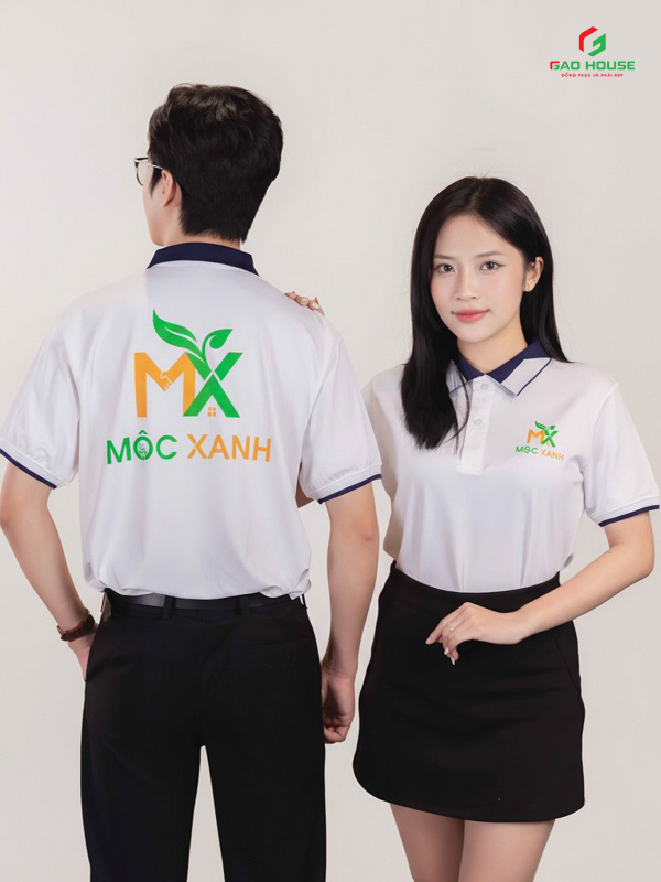 Áo Doanh Nghiệp Màu Trắng Phối Cổ Xanh