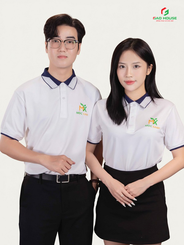 Áo Doanh Nghiệp Màu Trắng Phối Cổ Xanh