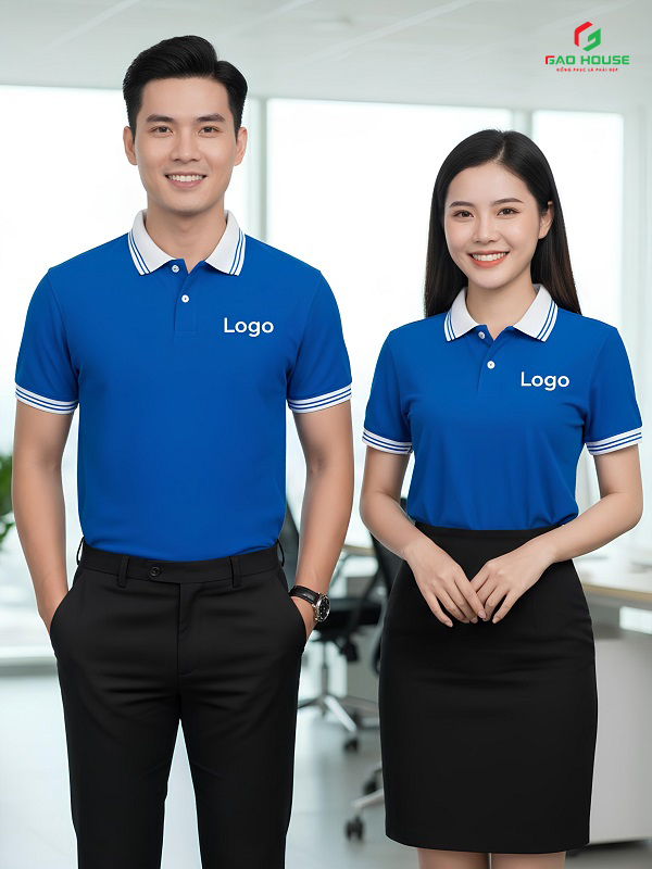 Áo Doanh Nghiệp Màu Xanh Dương Phối Cổ Trắng