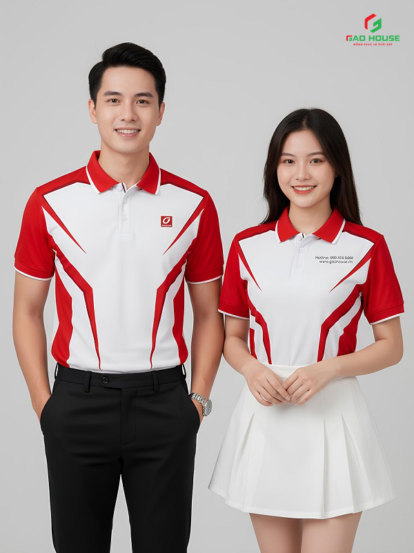 Áo Đồng Phục Doanh Nghiệp 3D Màu Trắng Đỏ