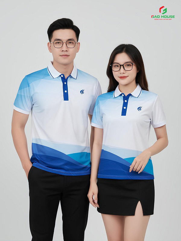 Áo Đồng Phục 3D Màu Trắng Phối Xanh
