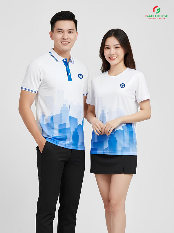 Áo Đồng Phục 3D Màu Trắng Xanh