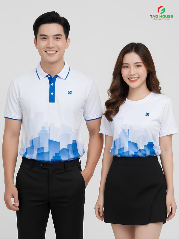 Áo Đồng Phục 3D Màu Trắng Xanh