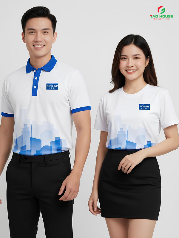 Áo Đồng Phục 3D Màu Trắng Xanh