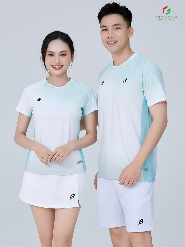Áo 3D Thể Thao Cổ Tròn Màu Trắng Xanh Ngọc