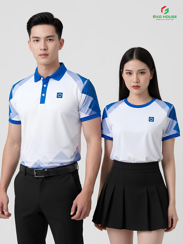 Áo Phông Đồng Phục 3D Màu Trắng Phối Xanh