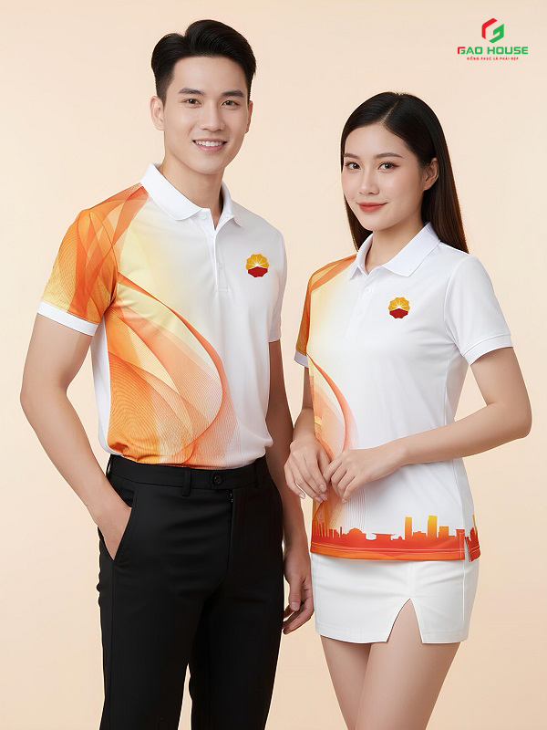Áo 3D Doanh Nghiệp Màu Trắng Phối Đỏ Cam