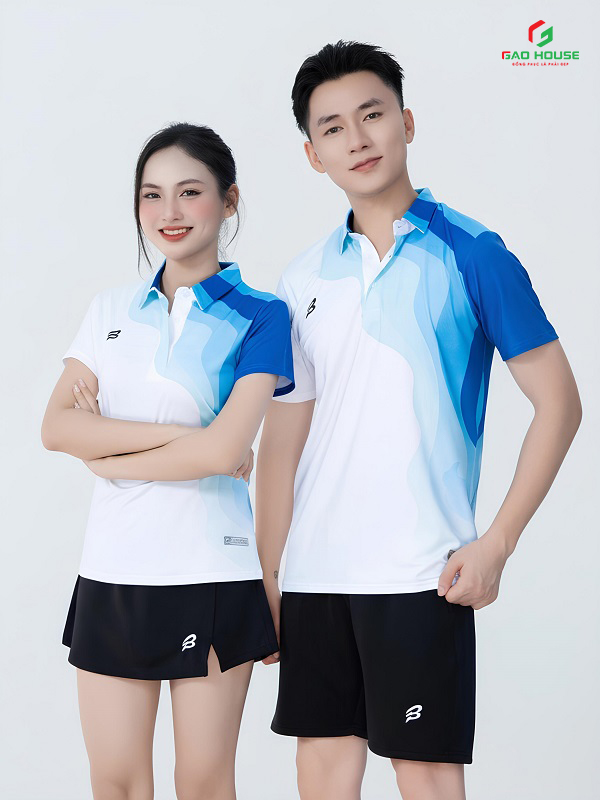 áo polo 3d thể thao màu trắng xanh
