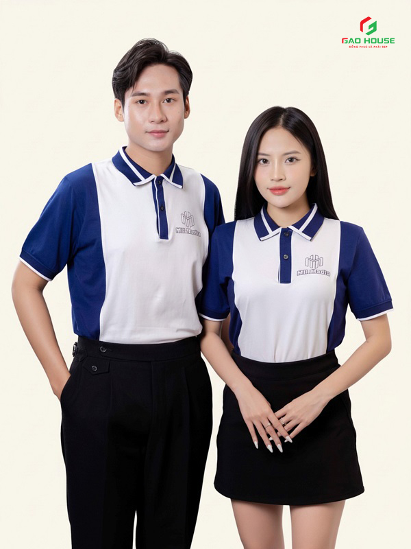 áo polo công ty màu trắng phối sườn xanh
