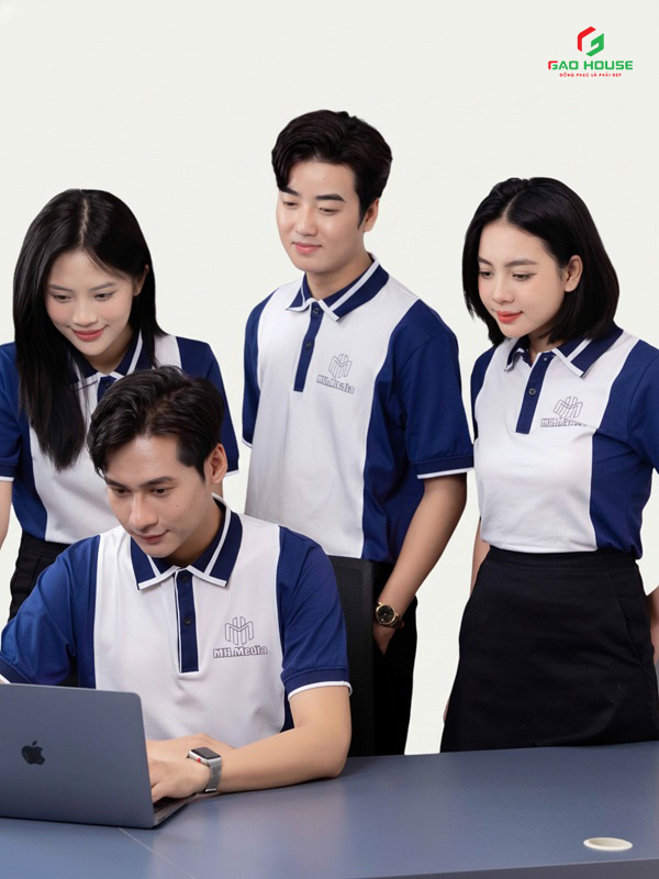 áo polo công ty màu trắng phối sườn xanh