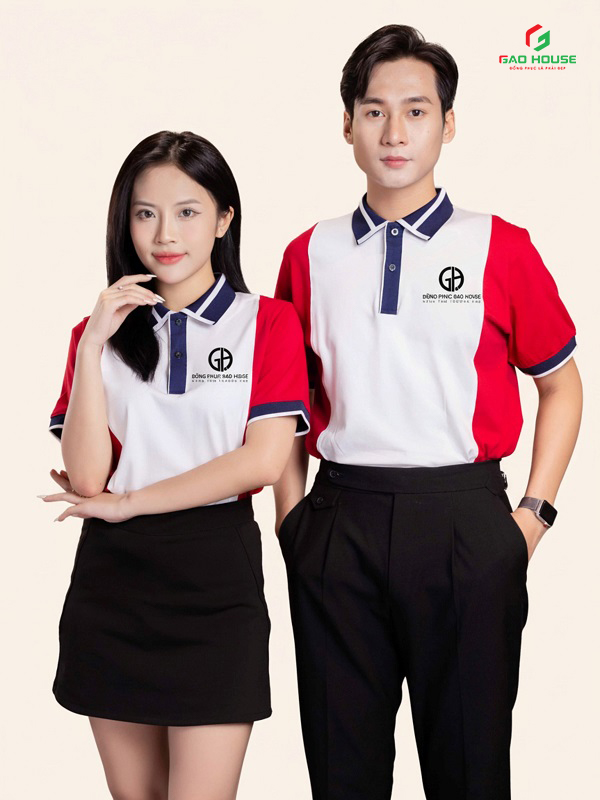 áo polo doanh nghiệp màu trắng phối sườn đỏ