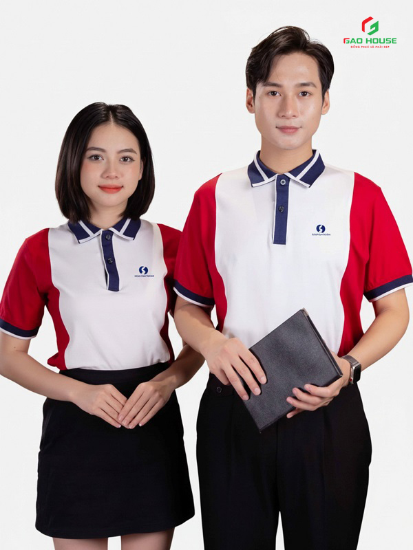 áo polo doanh nghiệp màu trắng phối sườn đỏ