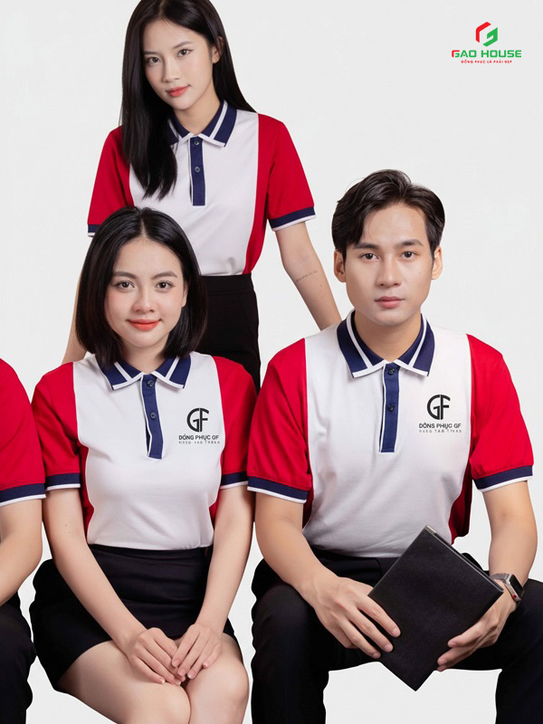 áo polo doanh nghiệp màu trắng phối sườn đỏ