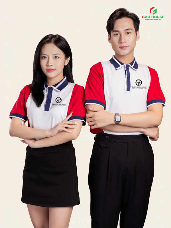 Áo Polo Doanh Nghiệp Màu Trắng Phối Sườn Đỏ