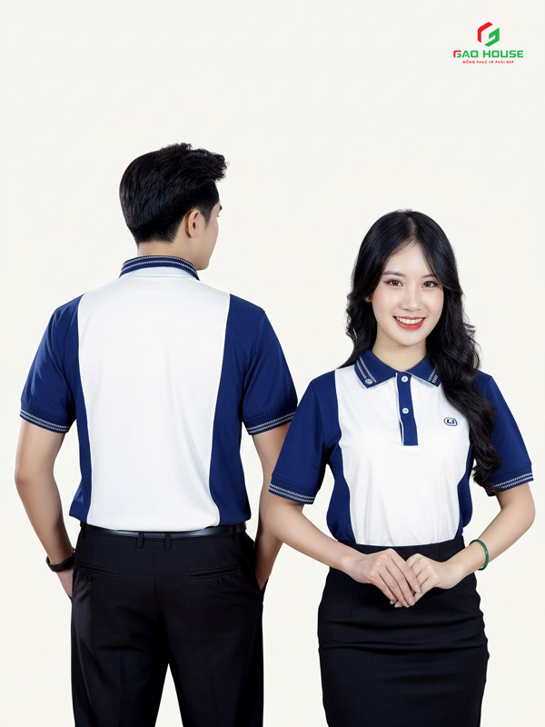 áo polo doanh nghiệp màu trắng phối sườn xanh