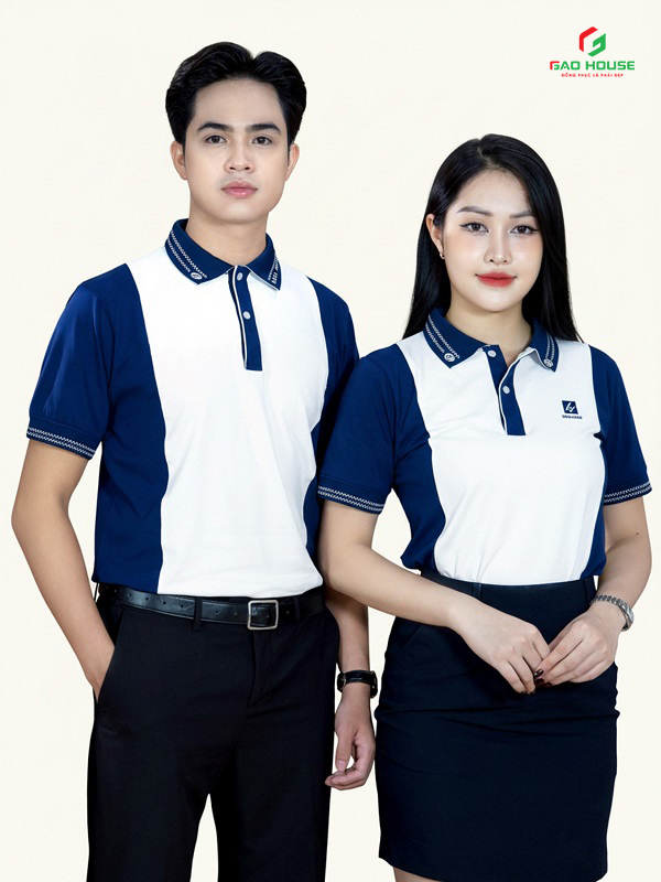 áo polo doanh nghiệp màu trắng phối sườn xanh