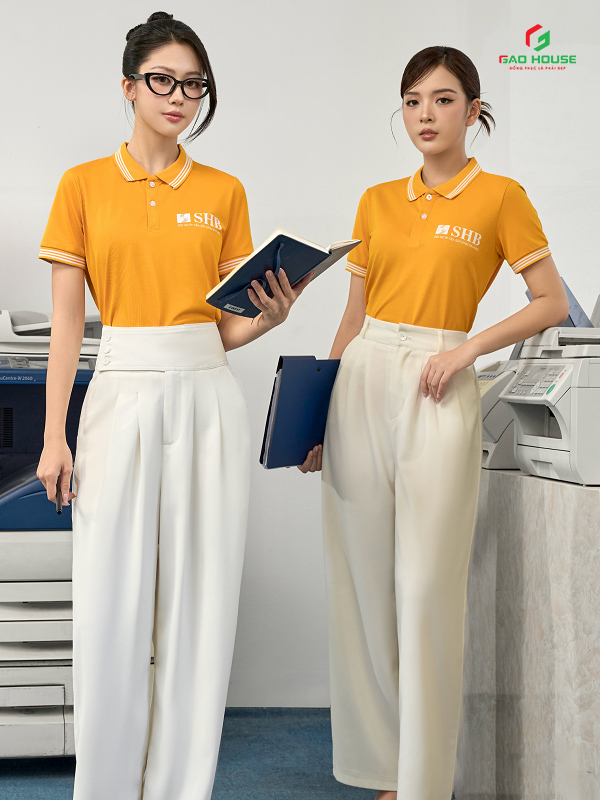 áo polo đồng phục ngân hàng shb màu cam