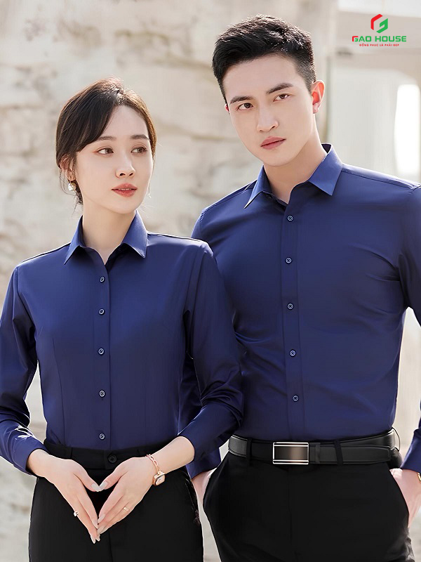 Áo Sơ Mi Đồng Phục Công Sở Màu Xanh Than