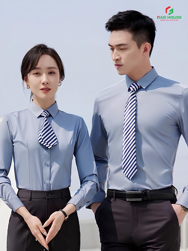 áo sơ mi văn phòng màu xanh ghi