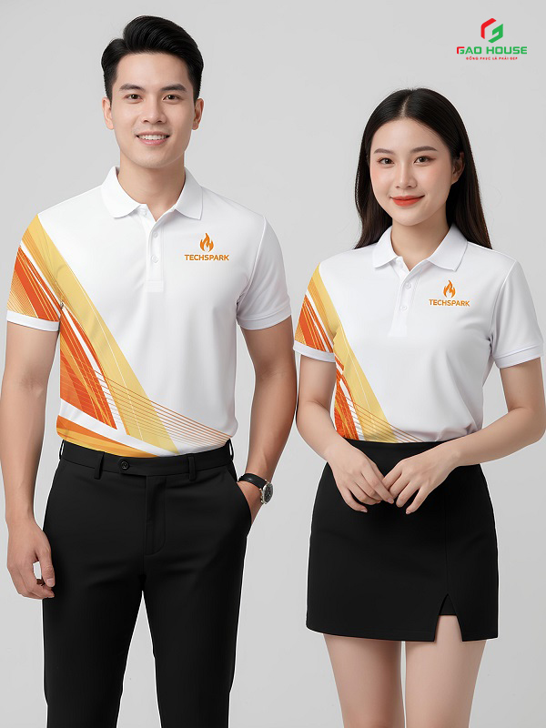 Áo Thun 3D Công Ty Màu Trắng Phối Cam